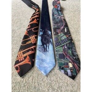 LOT (3) Ralph Marlin Ties - Trumpet, Horse, Indian, Electronics, Wiring, Quirky